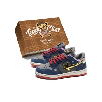 Teddy Bear Collection Low Top Skateboard Shoes Unisex Blue Gold
