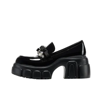 GG CC Fashionable Small Leather Shoes Platform Loafers 7.5cm Women's Black