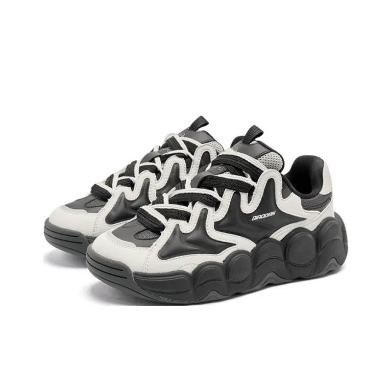 QIAODAN Get Rich Every Day Cushioning Lightweight Height Increasing Low Top Chunky Sneakers Women's Black White-1