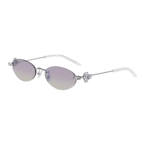 GENTLE MONSTER Metal Gemstone Oval Sunglasses Unisex Silver
