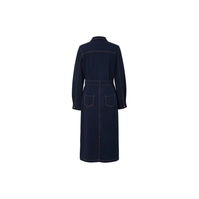 Hopeshow Long Sleeved Dress Women's Dark Denim Blue-1