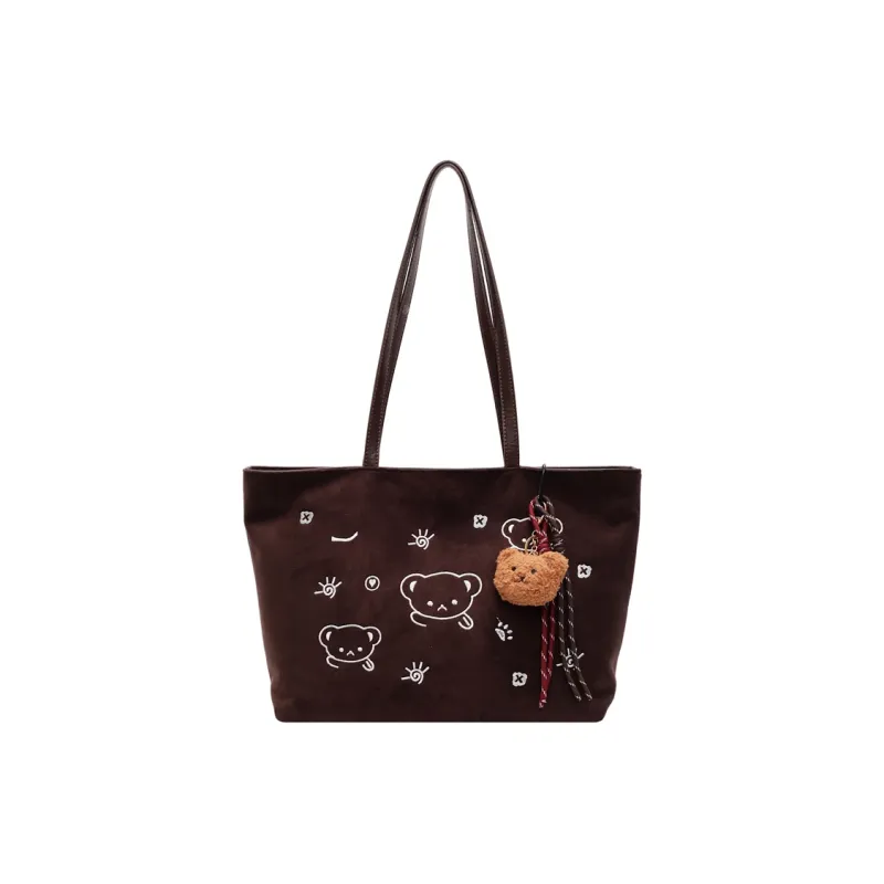 Yalu Leather Velvet One Shoulder Handbag Regular Women's Black/Brown/Coffee-5