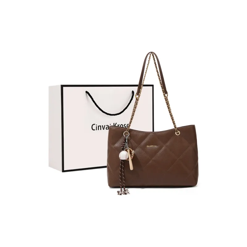 CinvaiKrose Synthetic Leather Shoulder Bag Crossbody Bag Tote Large Size Women's Coffee/Black-0