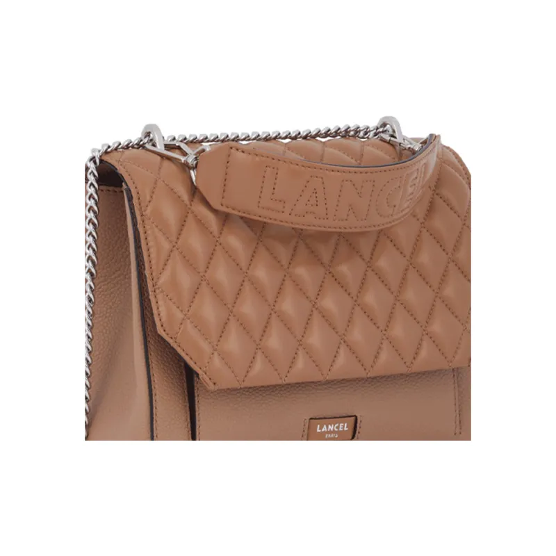 LANCEL Grained Cow Leather Smooth Cow Leather Shoulder Bag Crossbody Bag Handbag Women's Brown-4