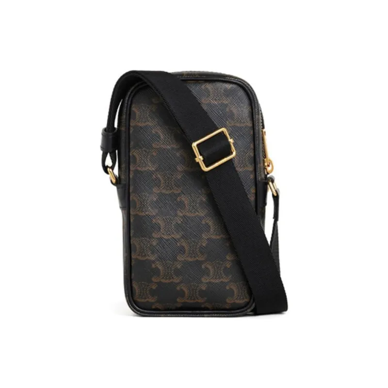 CELINE Triumphal Arch Cow Leather Pocket Messenger Bag Crossbody Bag Shoulder Bag Mini Men's Black-2