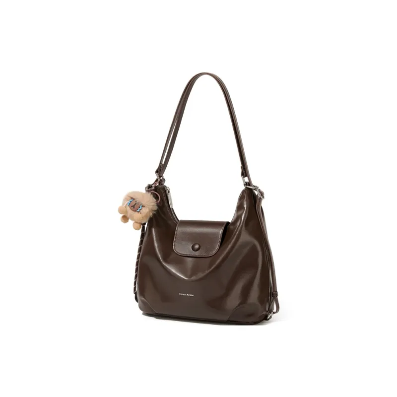 CinvaiKrose Synthetic Leather Shoulder Bag, Handbag, Tote Bag, Backpack Medium Size Women's Black/Coffee/Ecru-9