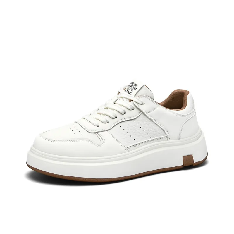 AOKANG Air Force One Series Skateboard Shoes Men Low Top White Red, White Brown-7