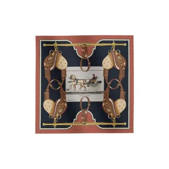 HERMES Mulberry Silk Silk Scarves Women's Marine Blue/Red