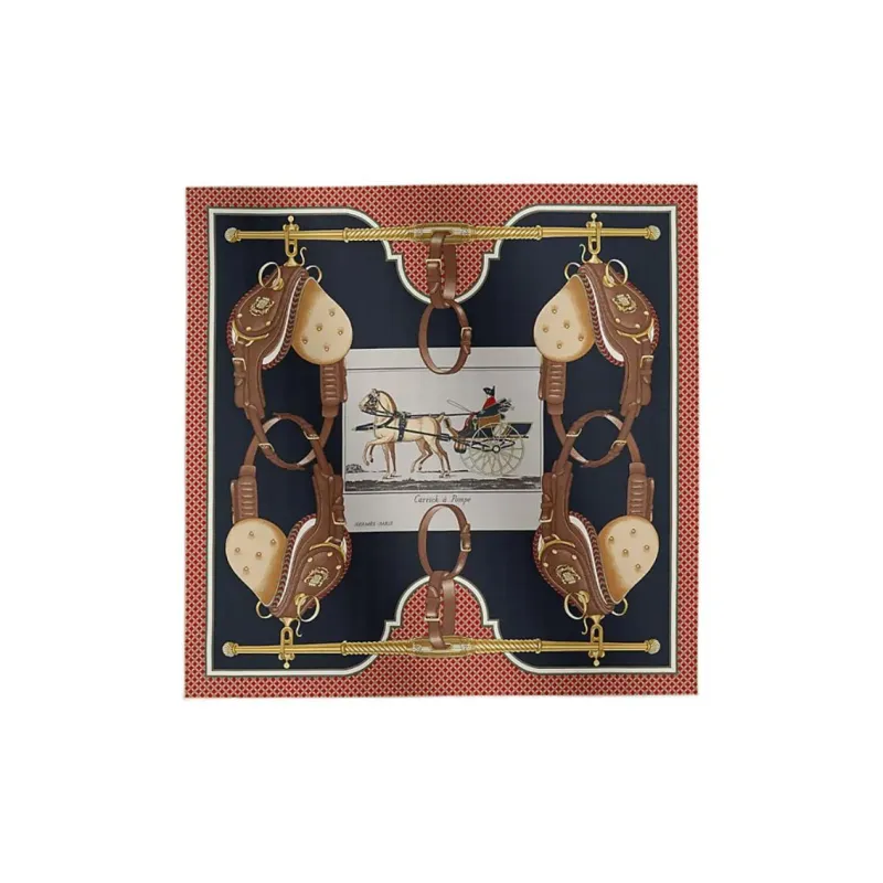 HERMES Mulberry Silk Silk Scarves Women's Marine Blue/Red-0