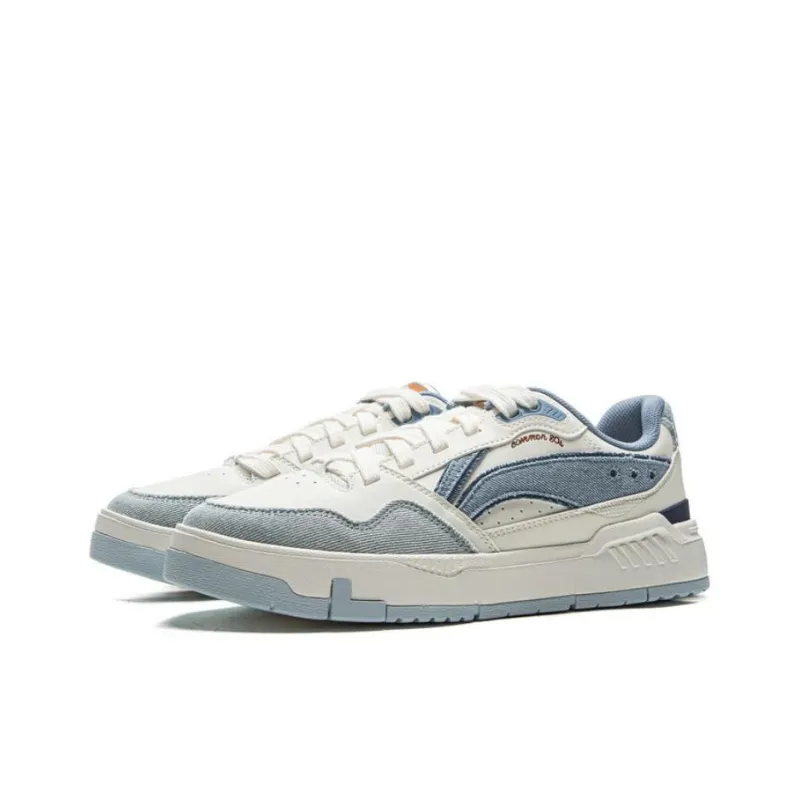 LiNing Common 80s Anti-Slip Wear-Resistant Low-Top Skateboard Shoes Women's White Blue-2