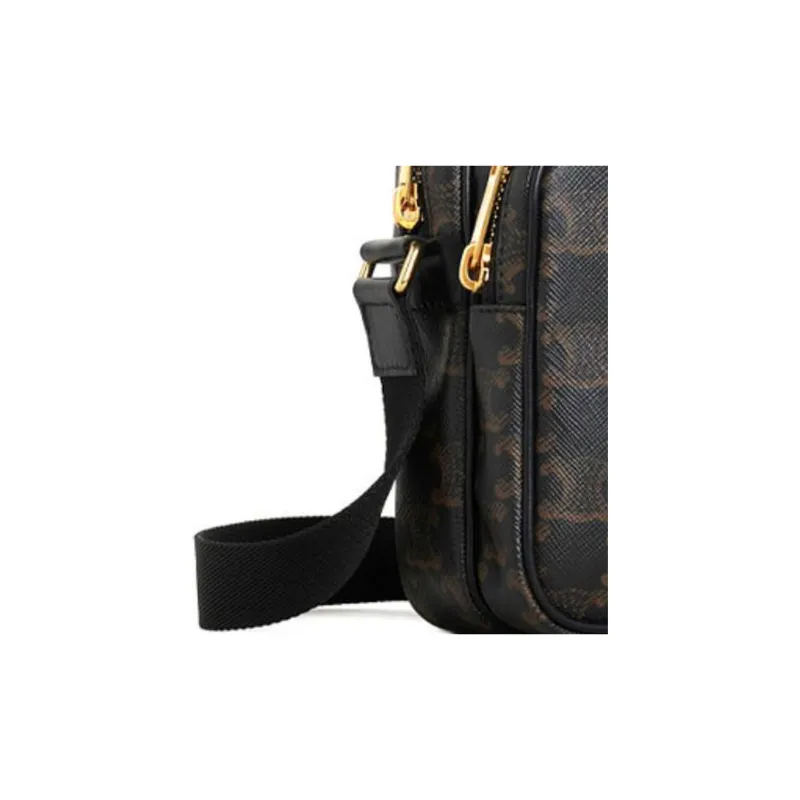 CELINE Triumphal Arch Cow Leather Pocket Messenger Bag Crossbody Bag Shoulder Bag Mini Men's Black-4