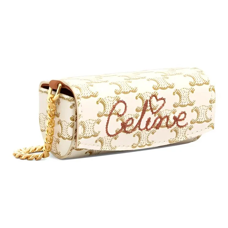CELINE Cow Leather Lipstick Box Shoulder Bag Crossbody Bag Mini Women's White-1