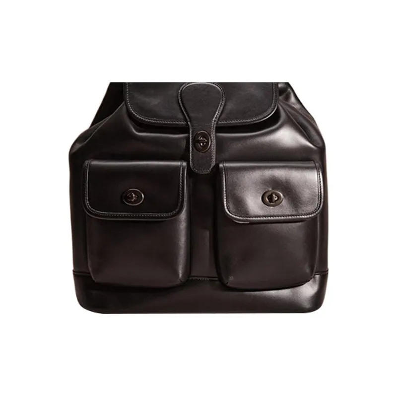 COACH Heritage Genuine Leather Backpack Large Size Women's Black-2