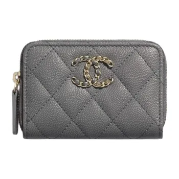 CHANEL Calfskin Coin Purse Women's Gray