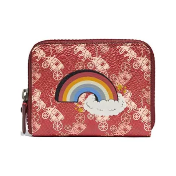 COACH Zip Around Printed Coated Canvas Wallet Small Size Women's Red