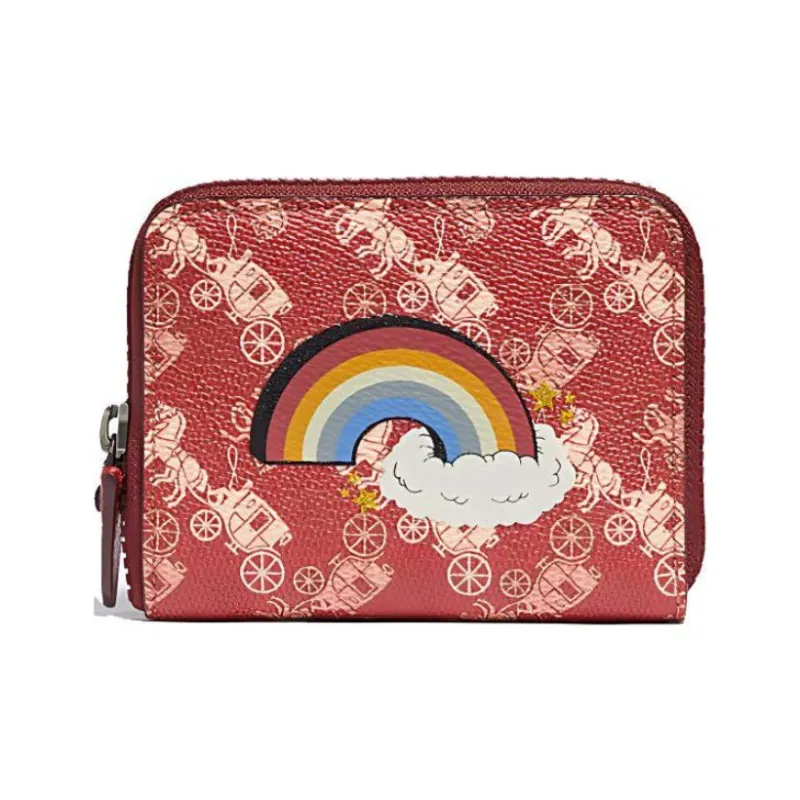 COACH Zip Around Printed Coated Canvas Wallet Small Size Women's Red-0