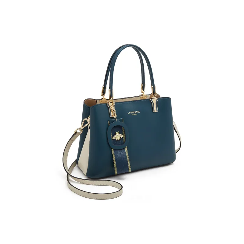 Old Man's Head Cow Split Leather+Synthetic Leather Crossbody Tote Handbag Regular Women's Dark Cyan/White-7