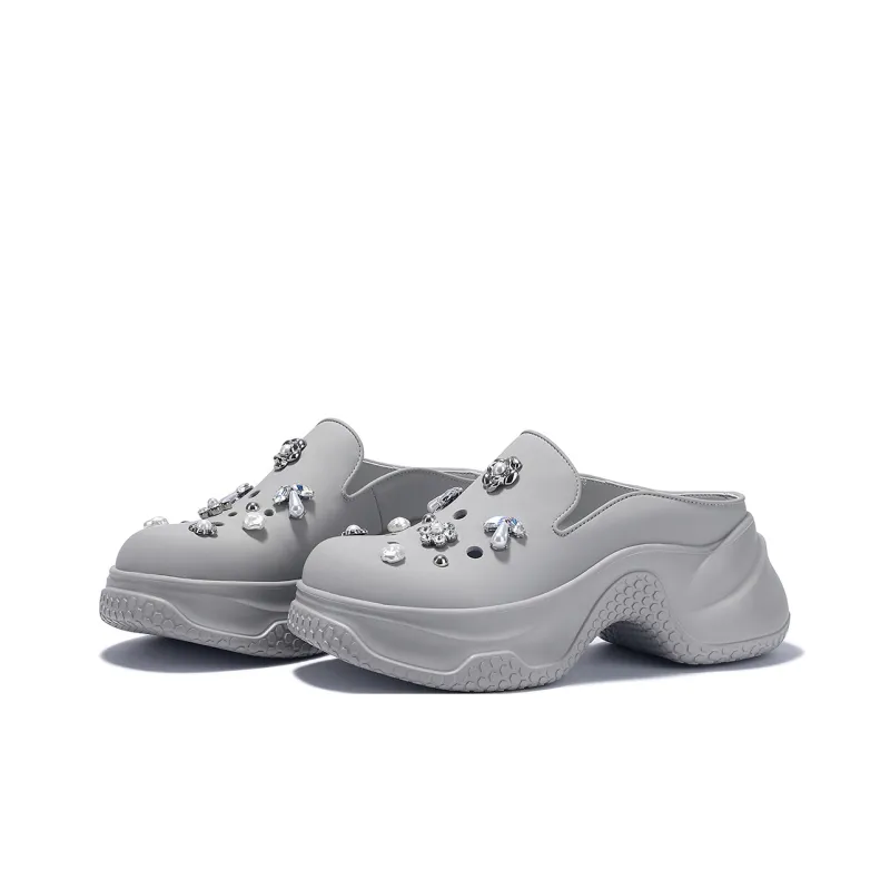 BELLALILY Rubber Sole Rhinestone Abrasion Resistant Wrap toe Slippers Women's-2