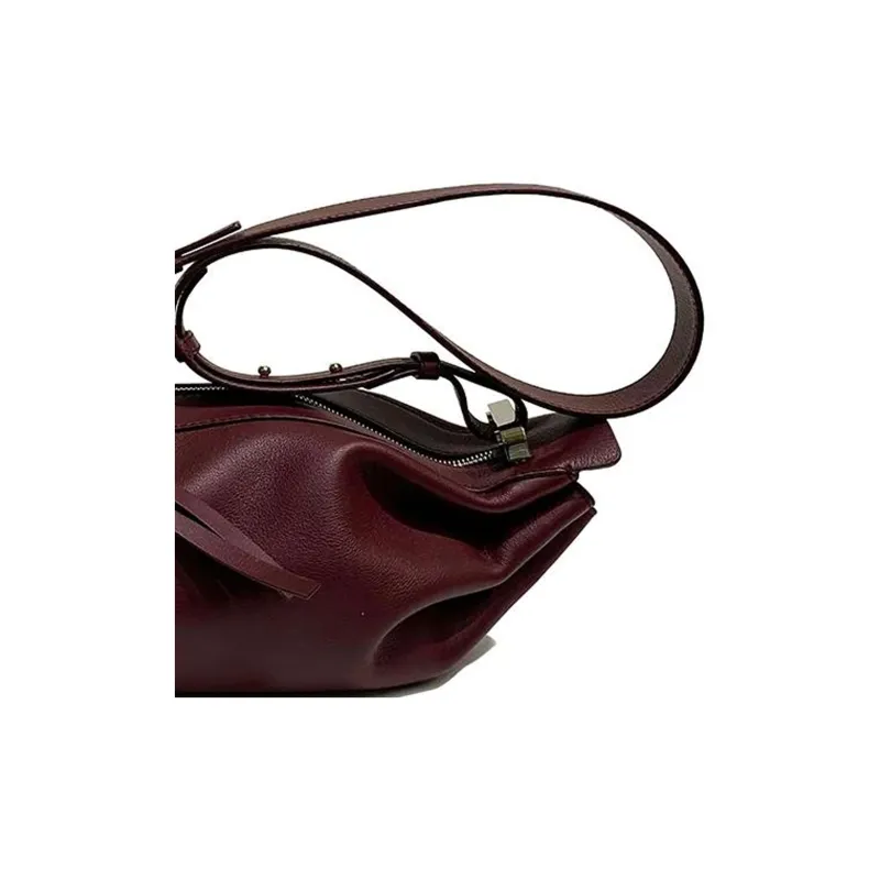 BONASTRE Cow Leather Soft Leather Handbag Crossbody Bag Small Size Unisex Burgundy-2