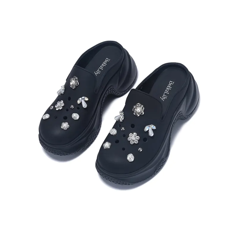 BELLALILY Rubber Sole Rhinestone Abrasion Resistant Wrap toe Slippers Women's-8