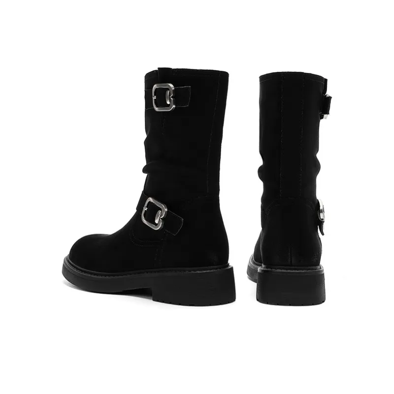 JOSINY Flat Retro Single Shoes Crew Ankle Boots Women's Black-2