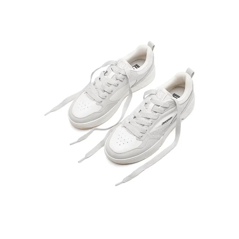 QIAODAN Anti-Slip Wear-Resistant Low-Top Skateboard Shoes Men's White Gray-1