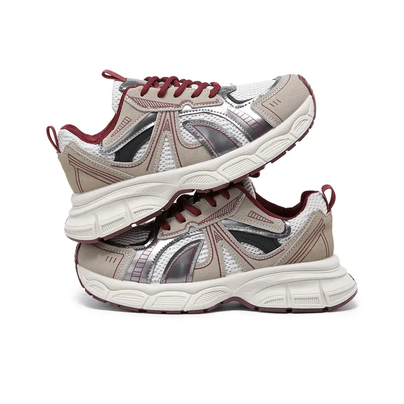La Chapelle Wear Resistant Height Increasing Low Top Chunky Sneakers Women's Red-3