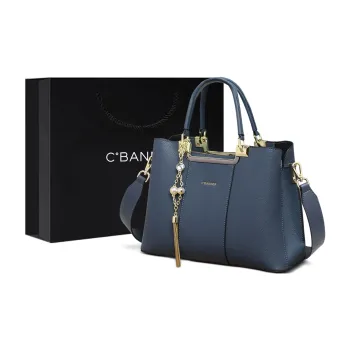 C°BANNER Cow Leather With Synthetic Leather Handbag, Tote Bag, Shoulder Bag, Crossbody Bag Large Size Women's Blue/Ecru