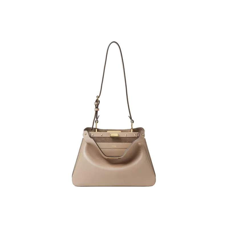 FENDI Peekaboo Cow Leather Shoulder Bag Small Size Women's Gray-3