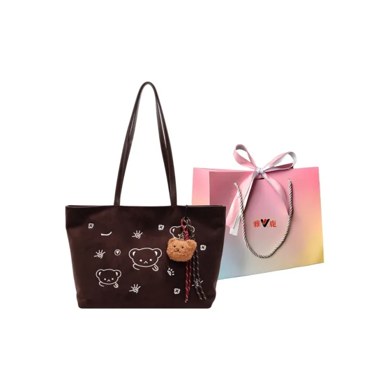 Yalu Leather Velvet One Shoulder Handbag Regular Women's Black/Brown/Coffee-4