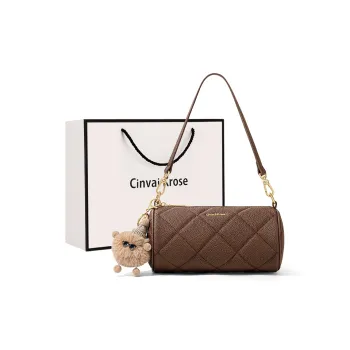 Simvay Clos Synthetic Leather Shoulder Bag Crossbody Bag Cylinder Bag Small Size Women's Coffee/Black