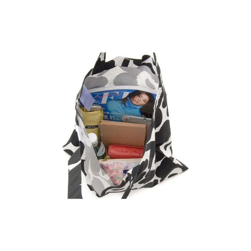 Marimekko Cotton Handbag, Shoulder Bag Women's Black & White-3