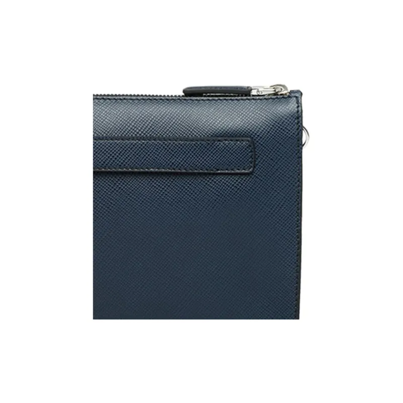PRADA Saffiano Leather Clutch Men's Blue-4