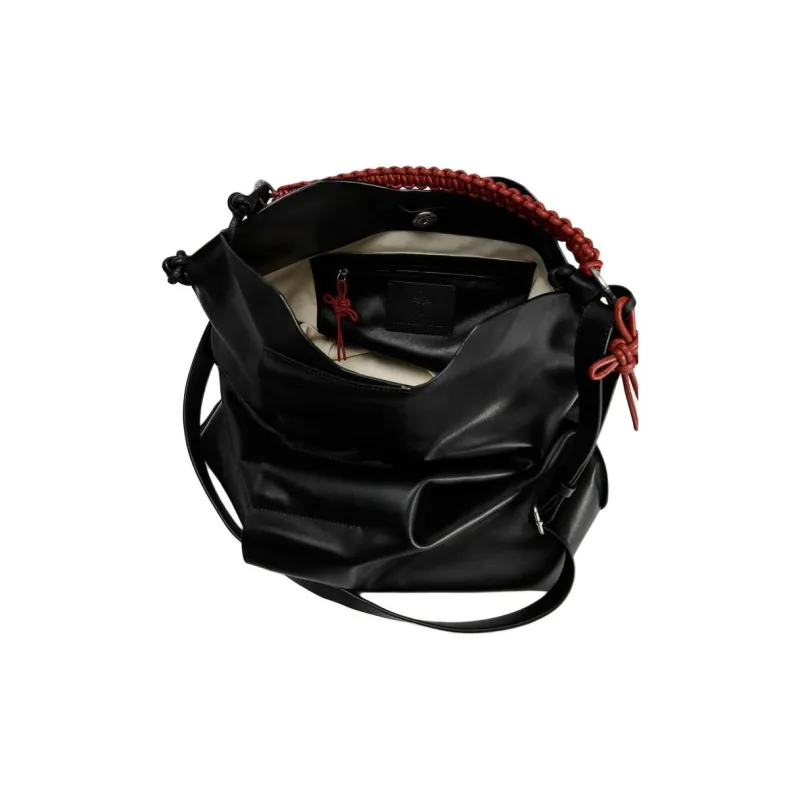 ZARA AO YES Collaboration Cow Leather One Shoulder Handbag Women's Black-4