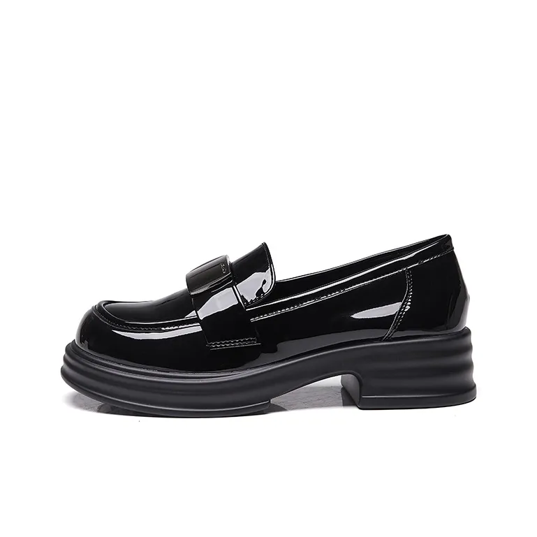 Bull Charm Loafers 4cm Women's Black-0