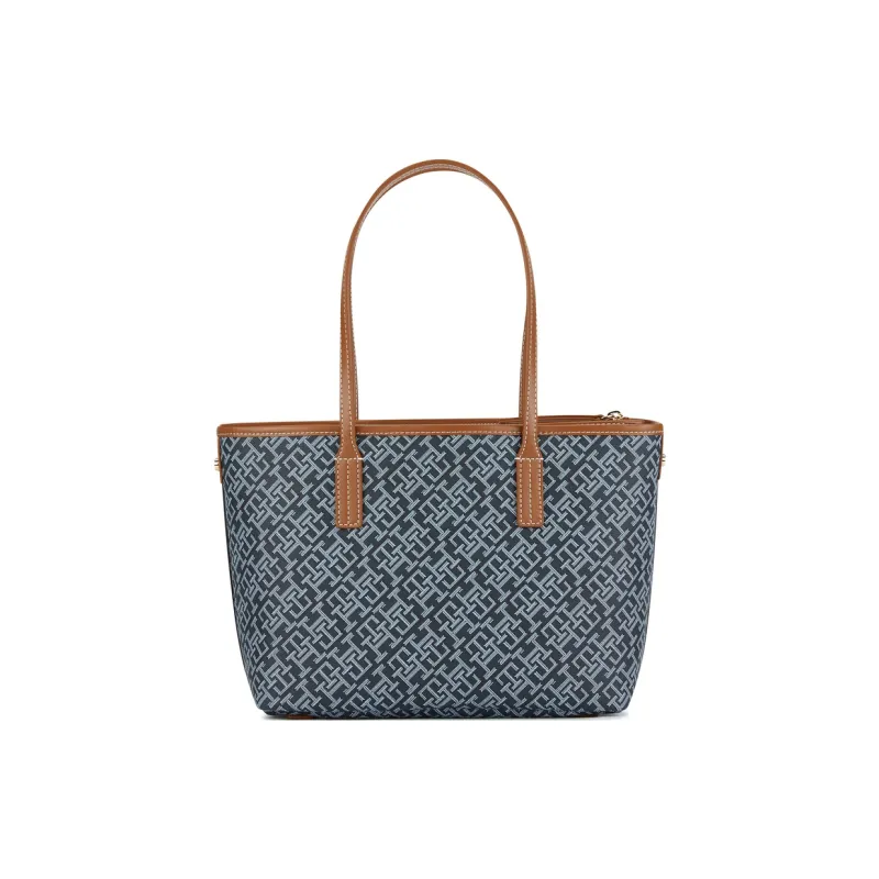 Tommy Hilfiger Artificial Leather Tote Bag, Shopping Bag, Shoulder Bag Tubas Women's Light Gray Blue Print/Khaki Print-1