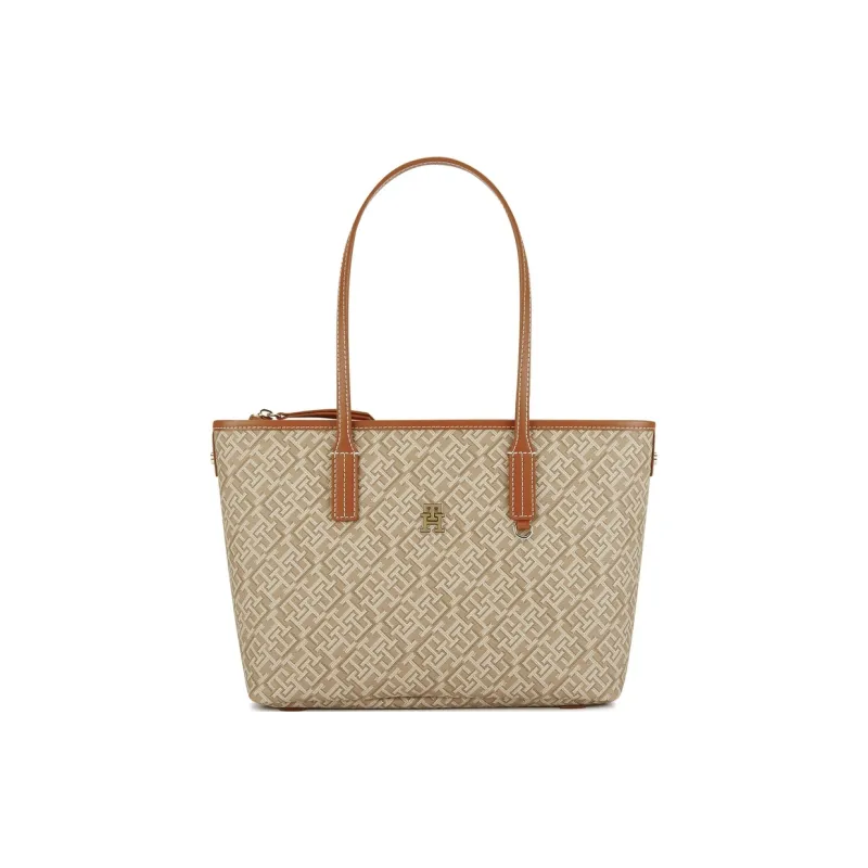 Tommy Hilfiger Artificial Leather Tote Bag, Shopping Bag, Shoulder Bag Tubas Women's Light Gray Blue Print/Khaki Print-7