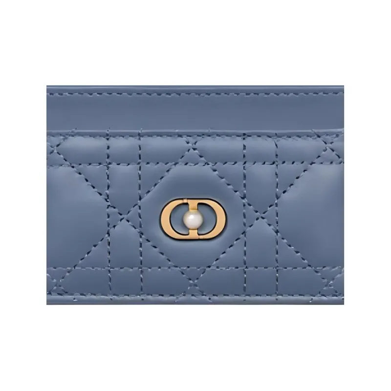DIOR Sheepskin Card Holder Women's Denim Blue-2