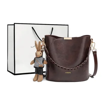 MILLIE'S Cow Leather With Synthetic Leather Portable One Shoulder Bucket Bag, Crossbody Bag Regular Women's Coffee