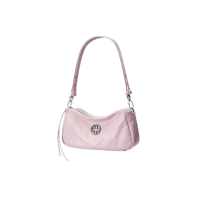 CASSILE Top Grain Cow Leather Shoulder Bag Medium Size Women's Cherry Blossom Pink-2