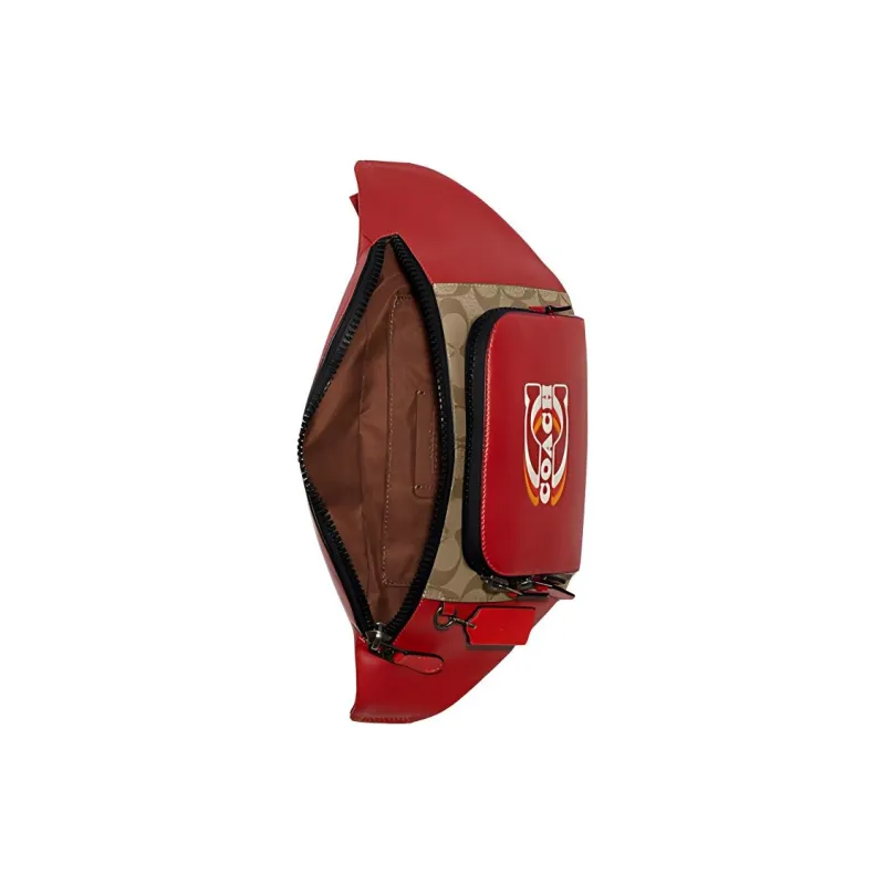 COACH Coated Canvas With Calfskin Shoulder Bag, Crossbody Bag, Fanny Pack Tubas Women's Red-3