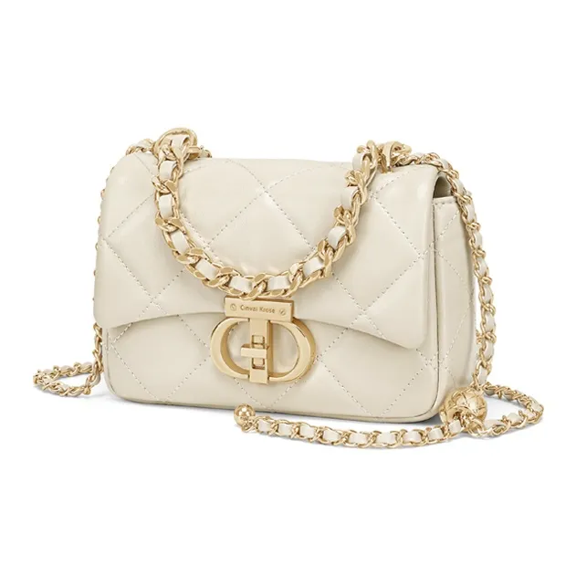 Simvay Clos Cow Leather With Synthetic Leather Shoulder Bag Crossbody Bag Small Size Women's Black/Cream White-7