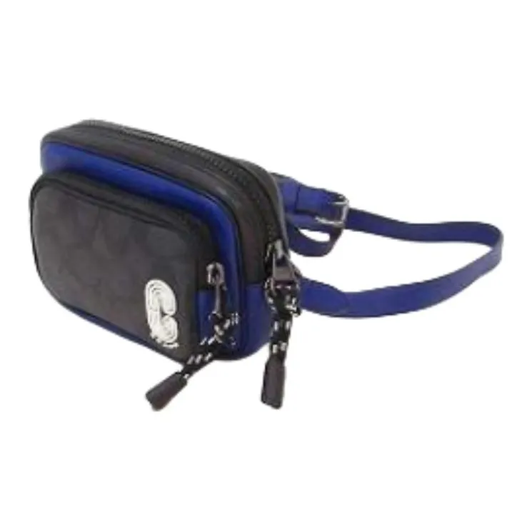 COACH Edge Canvas With Leather Camera Bag Shoulder Bag Crossbody Bag Mini Men's Black/Blue-2