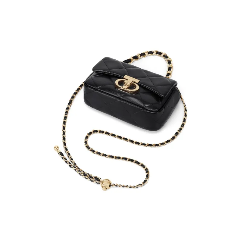 Simvay Clos Cow Leather With Synthetic Leather Shoulder Bag Crossbody Bag Small Size Women's Black/Cream White-3