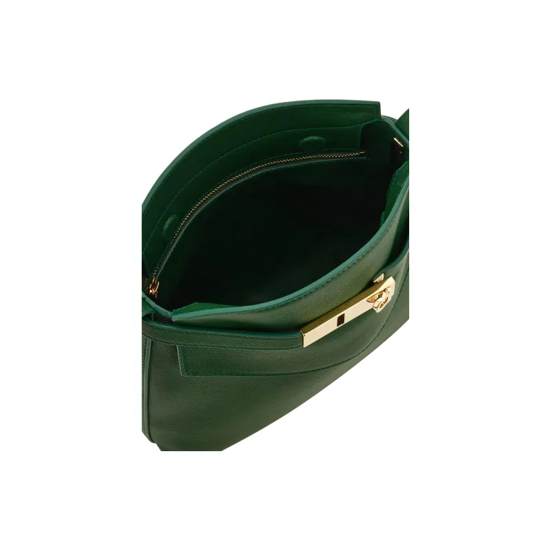 FERRAGAMO Hug Calfskin Messenger Bag Shoulder Bag Women's Forest Green-4
