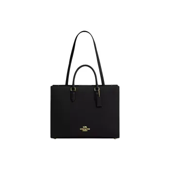 COACH Maggie Leather Tote Bag, Shopping Bag, Shoulder Bag, Handbag Large Size Unisex Black
