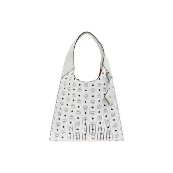 MCM Visetos Embossed Leather Tote Bag Shopping Bag Handbag Shoulder Bag Extra Large Women's White