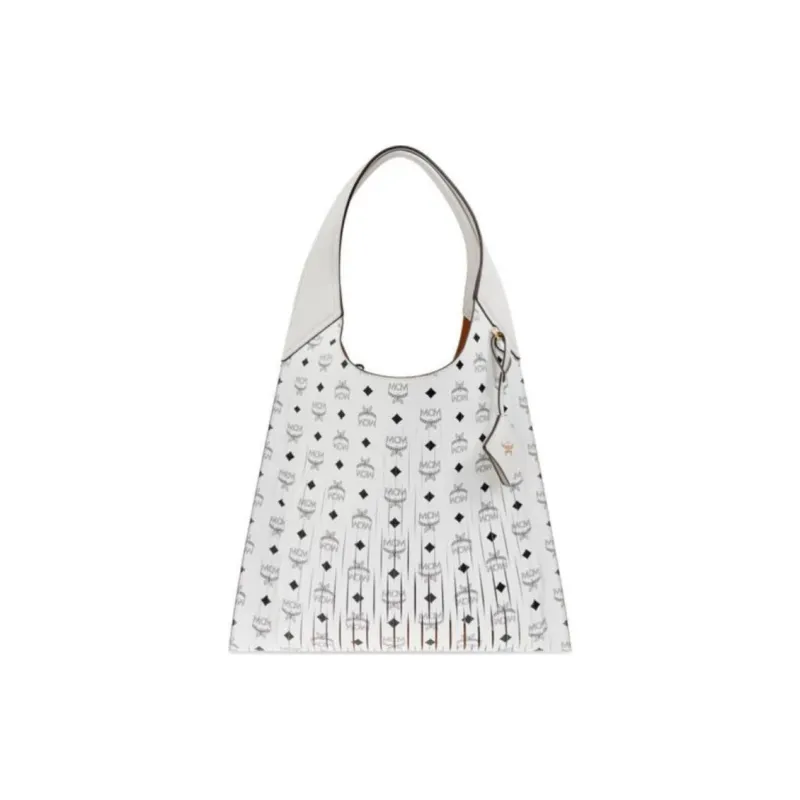 MCM Visetos Embossed Leather Tote Bag Shopping Bag Handbag Shoulder Bag Extra Large Women's White-0