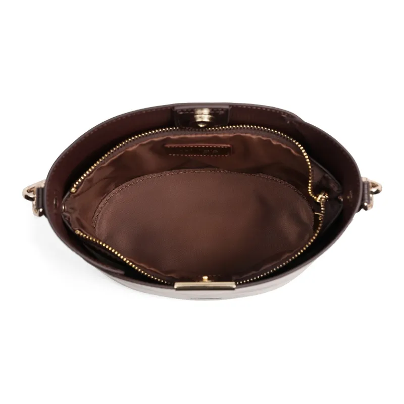 MILLIE'S Cow Leather With Synthetic Leather Portable One Shoulder Bucket Bag, Crossbody Bag Regular Women's Coffee-7