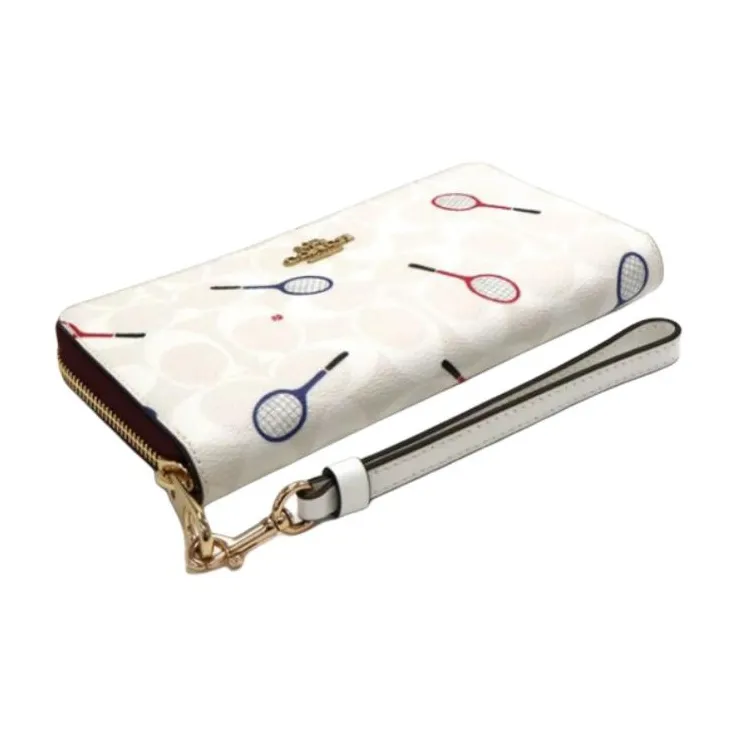 COACH Zip Around Canvas With Leather Wallet Small Size Women's White-3